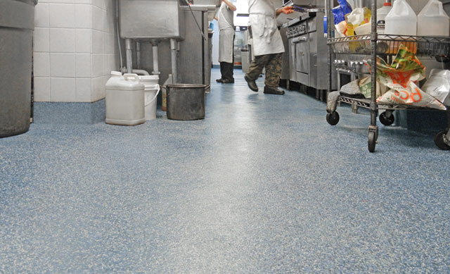 Commercial kitchen epoxy flooring with flakes - Queen City Surface Coatings heavy-duty installation